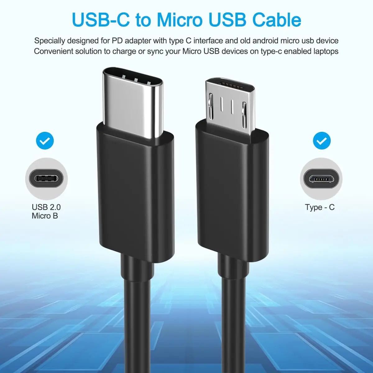 USB C to Micro USB Cable 0.3M Fast Charge & Data Sync for Android Tablets/Phones Compatible with Samsung Galaxy S4/S7/LG/Moto