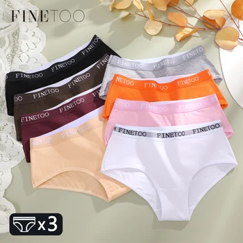 FINETOO, 3 uds., ropa interior con cinturón de algodón con letras, bragas para mujer, bragas sexis transpirables de cintura baja, lencería cómoda elástica para mujer