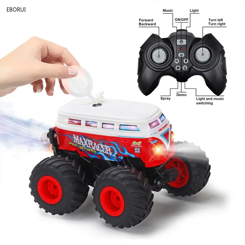 Eborui S201B RC รถโรงเรียนการแสดงผาดโผน1/20 2.4G 2WD ไฟ LED mobil RC หมุนได้360ดนตรีของเล่นควบคุมระยะไกลออฟโรด