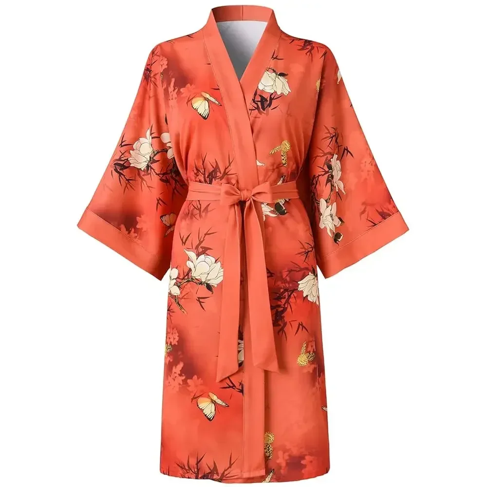 

Женский короткий халат-кимоно с карманами и цветочным принтом – ночная рубашка