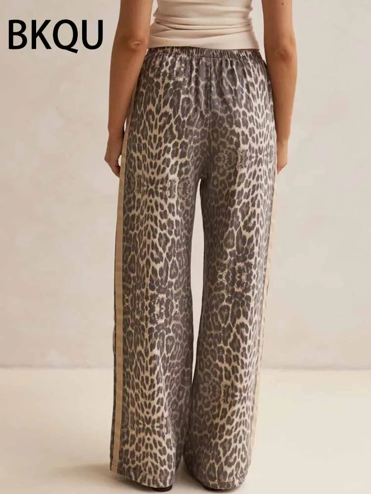 กางเกงยีนส์ลำลองลายเสือดาว BKQU สำหรับผู้หญิง เอวสูง Y2k ลายทางย้อนยุค แฟชั่นสตรีทแวร์ ทรงหลวม ขากว้าง ผ้าเดนิม ฤดูใบไม้ร่วง 2025