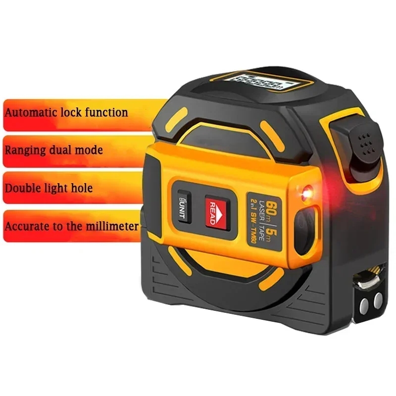 40/60M Laser Rangefinder 5M Laser Tape Measures 2 in 1 High-precision Infrared Range Finder LCD Display Distance Measuring Tools