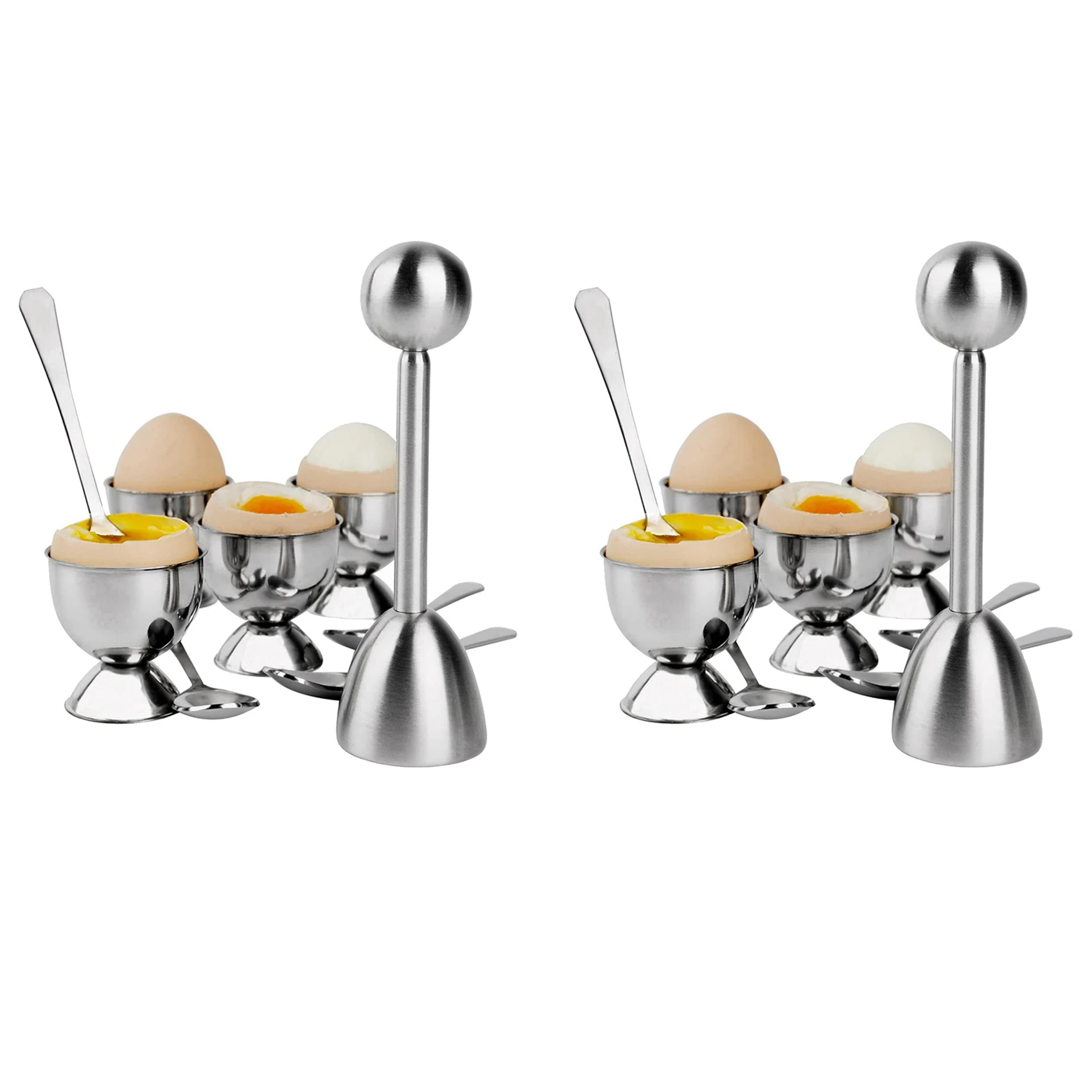 

Stainless Steel Egg Topper Set,Hard Boiled Eggs Separator Holder,8 Spoons,8 Cups,2 Shells Remover Top Cutter