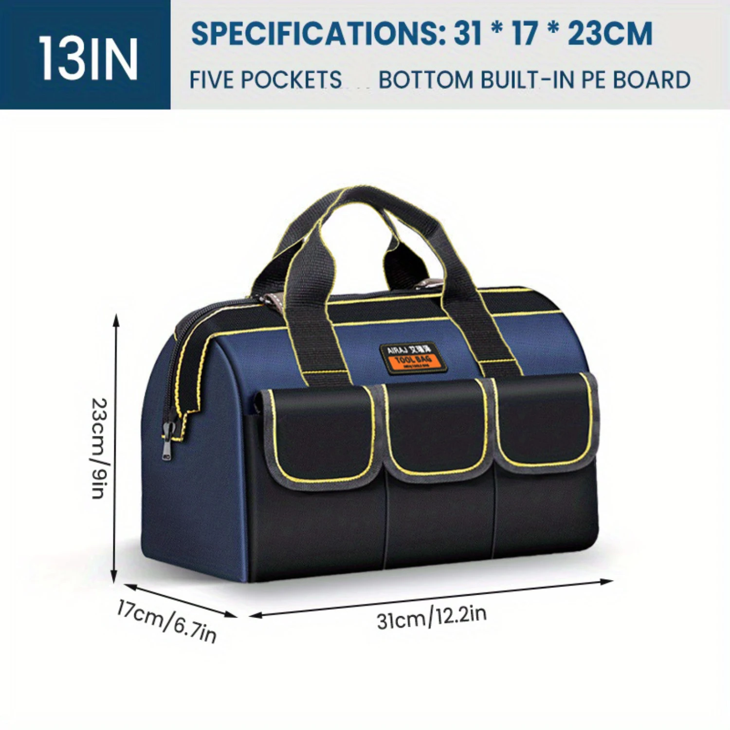 Waterproof, Wear-Resistant, and Durable 13in Electrician Tool Bag made of Oxford Cloth with Multi-Pocket Design and Reflective S