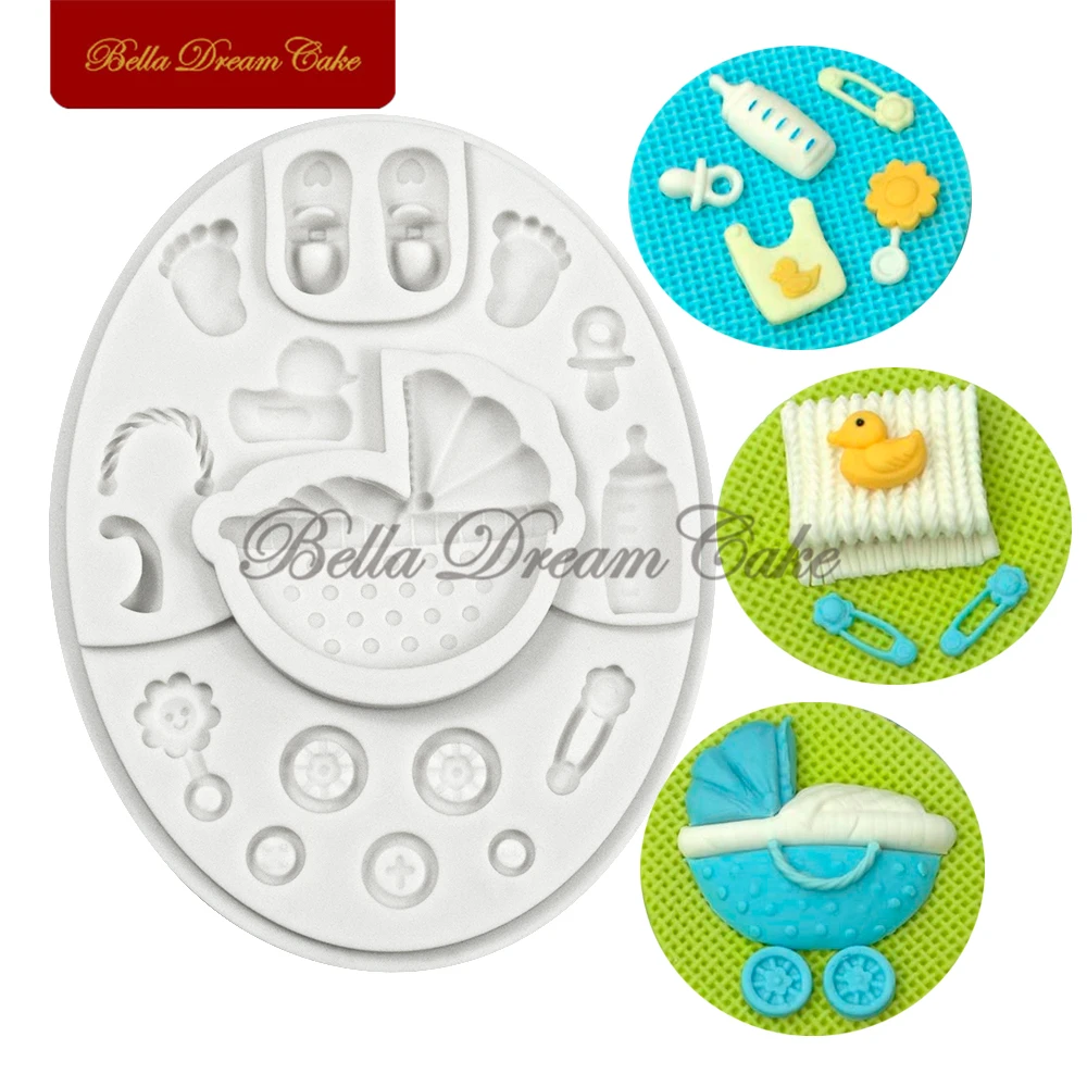 3d chá de fraldas pram design molde de silicone fondant molde de chocolate diy argila resina modelo ferramentas de decoração do bolo acessórios de