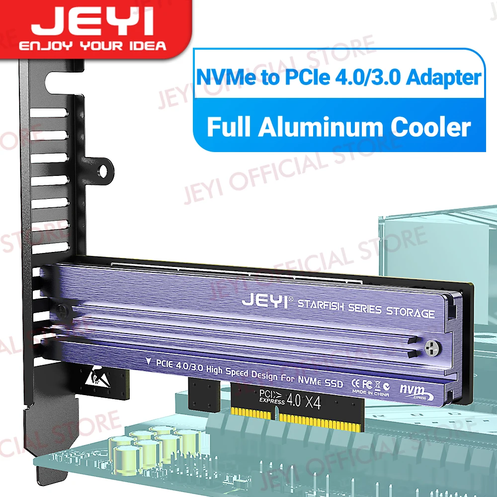 Адаптер JEYI M.2 NVME PCIe 4.0 3.0 с алюминиевой искусственной шкалой NVMe 64 Гбит/с Gen4 PCIE x1 X4 X8 X16 Карта расширения ...