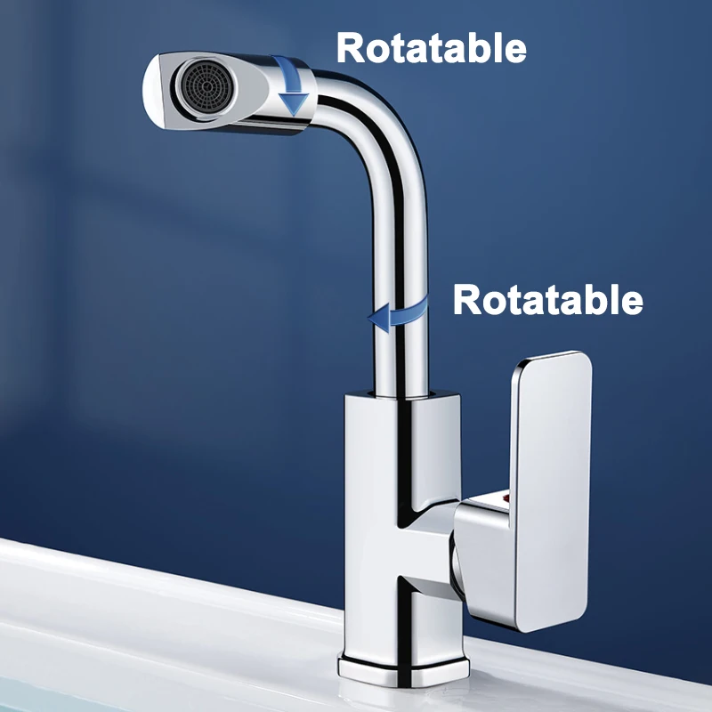 Kitchen Faucet Modern Basin Sink Deck Mounted Bathroom Faucet Single Lever Handle Stainless Steel Hot and Cold Mixer Silver Tap