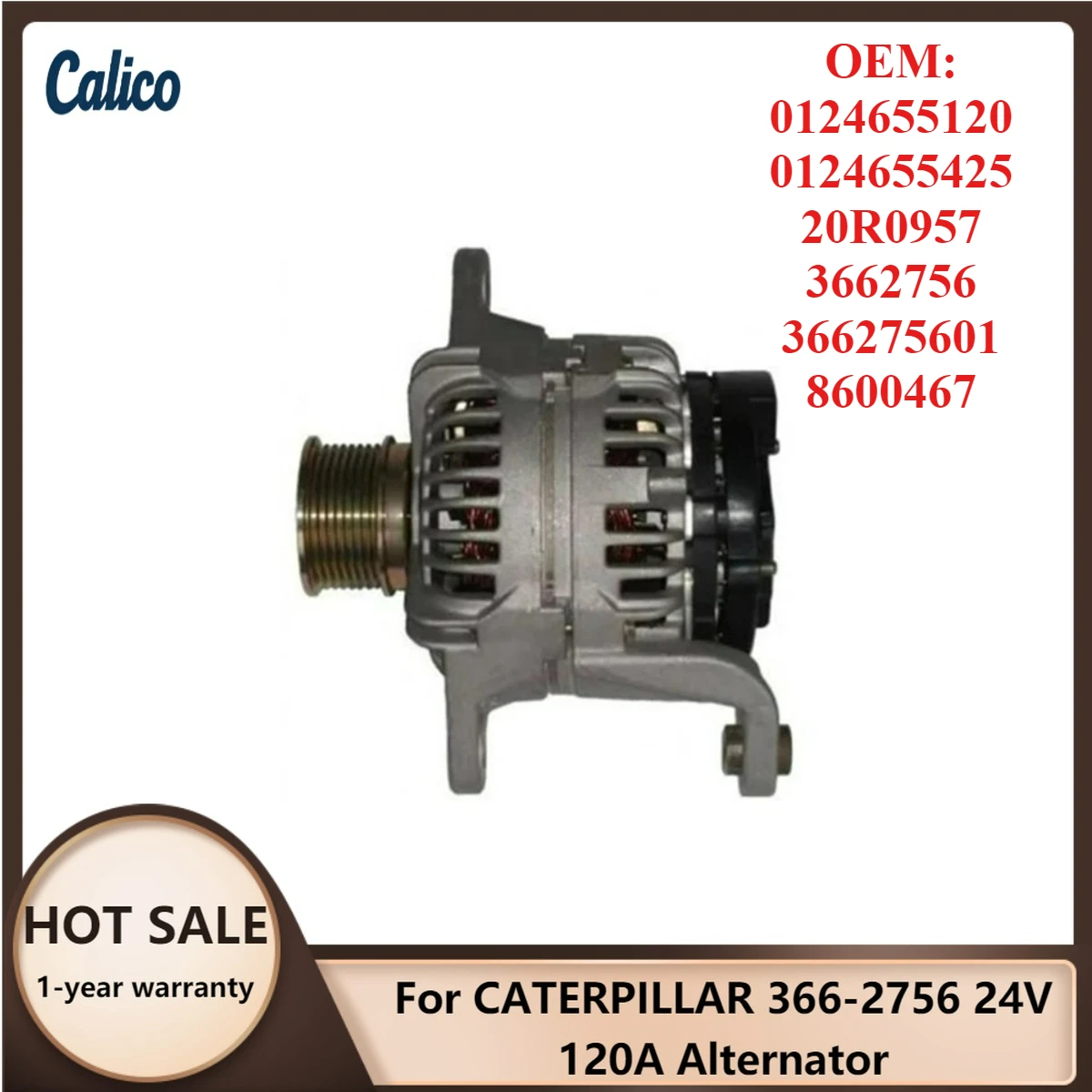 

Top Quality Is Suitable for CATERPILLAR 366-2756 24V 120A Alternator 0124655120 0124655425 20R0957 3662756 366275601 8600467