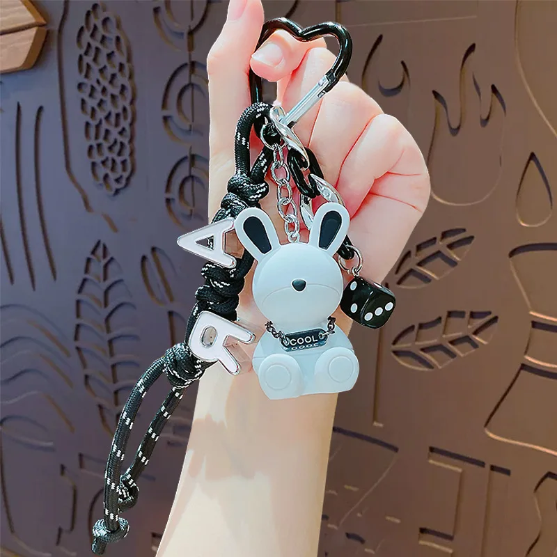 Fashion Faceless Rabbit Animal Keychain Backpack Accessories Cool Dice Letter Braided Rope Pendant Sitting Bunny Doll Keyring