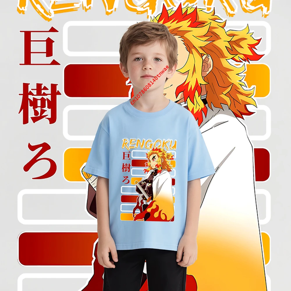 Rengoku Kyoujurou Demon Slayer kids T-shirt pure cotton short-sleeved cartoon casual tops for boys view 3
