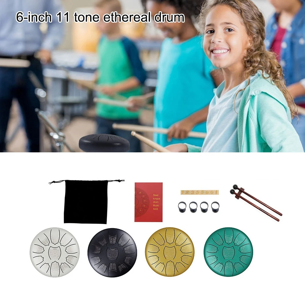 Steel Tongue Drum 6 Inch 11 Tone Carbon Steel Tongue Hand Pan Drum with Accessories Storage Bag for Yoga Meditation, D