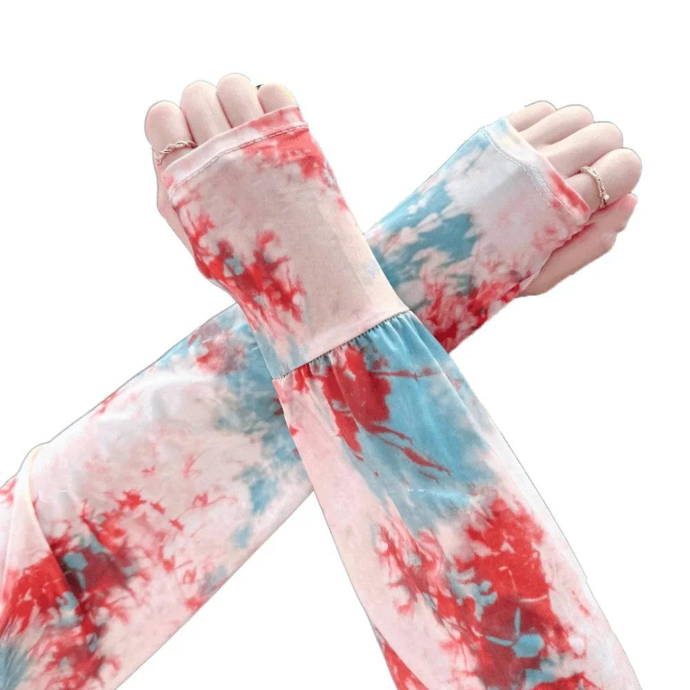 

Tie Dyeing Long Ice Silk Sleeves Ethnic Style Sun Protection Sunscreen Arm Covers Anti-UV High Elastic Cycling Gloves Driving
