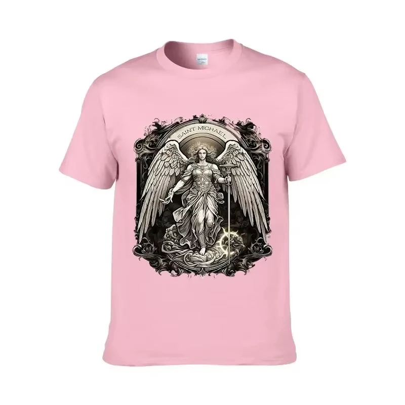 2025 جديد محدود سانت مايكل رئيس الملائكة الكاثوليكية القديس الدينية تي شيرت الرجال والنساء عالية الجودة تي شيرت
