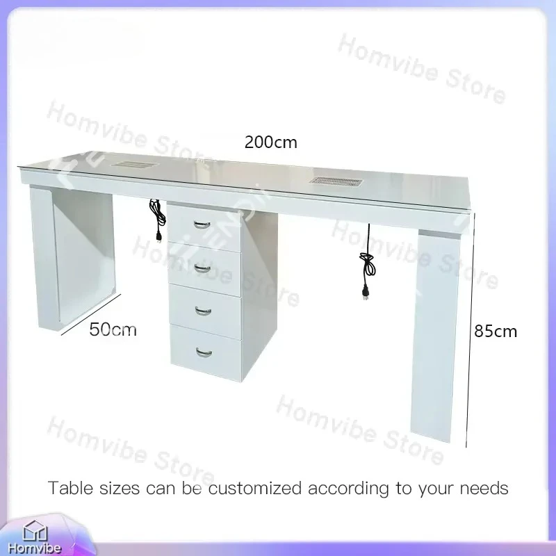 Modern Double Nail Table for Salon Nail Technician Desk with LED Light Storage Shelves Nail Art Workstation Manicure Pedicure
