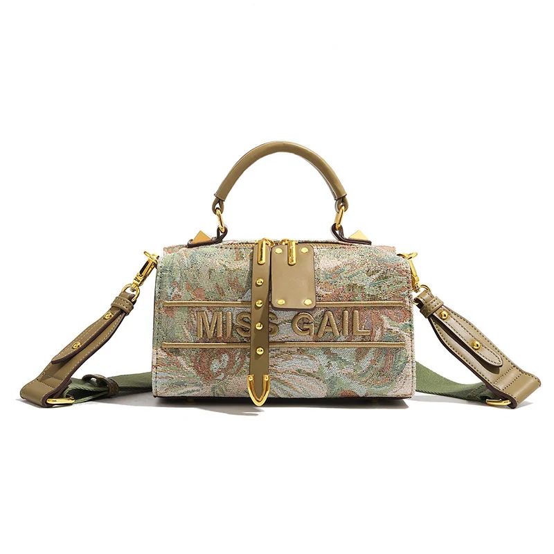 

Fashionable Women's Floral Embroidery Printed Boston Tote Bag Luxurious Design Soft Polyester Hip Hop Style One Shoulder Pillow