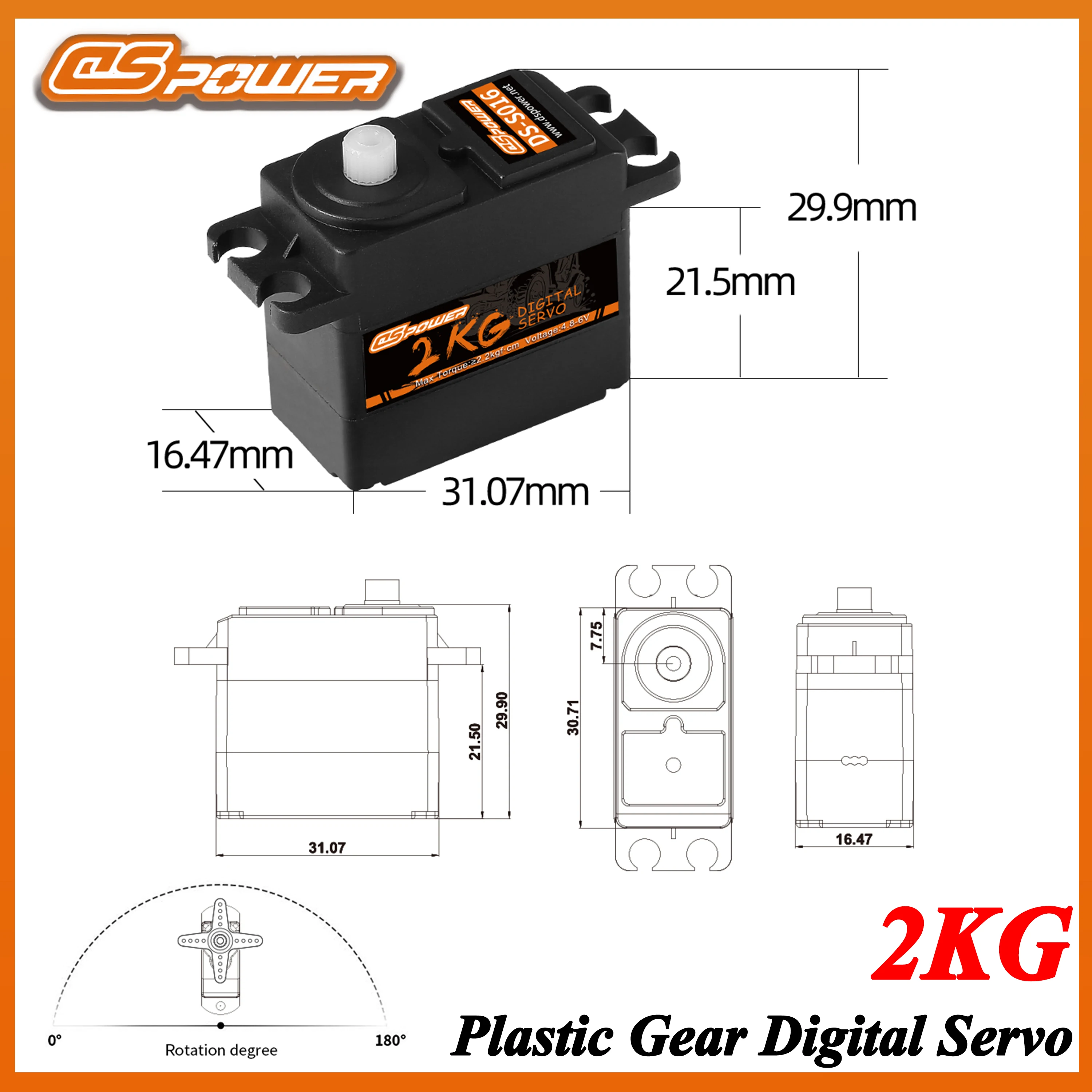 DSpower 2kg Plastic Gear Waterproof Digital Servo 4.8-6V for 1/12 1/14 1/16 RC Car Crawler Truck Robot Wltoys Axial Accessories