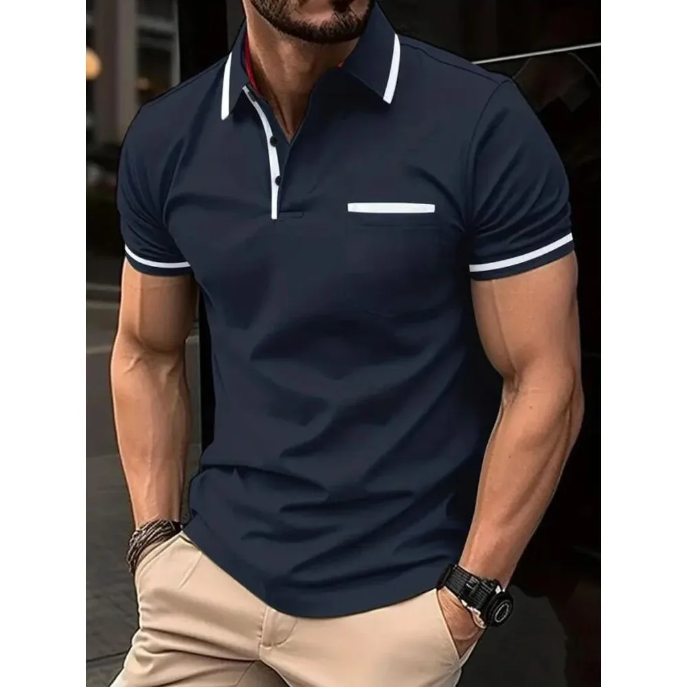 

Men's Casual Faion Color ort SVE Top Lapel T-irt Slim Fit Nine Sve Length Henry irt Collar Youth Trend 2025 Spring