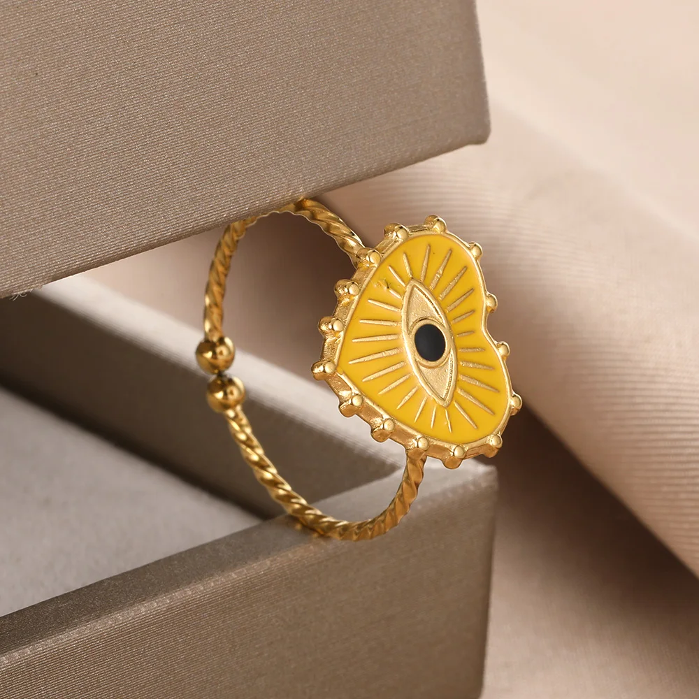 Turkish Evil Eye Adjustable Ring, Gold Color Design