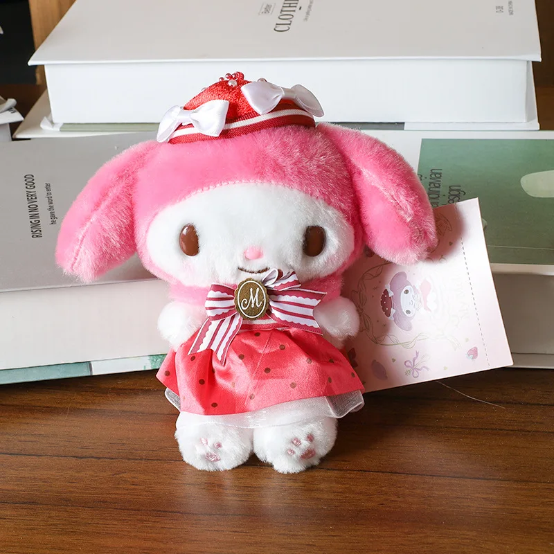 Sanrio Tea Party and Strawberry Series Cinnamoroll Plush Toys Cute Kuromi Backpack Hangings Melody Fluffy Doll Key Chain Gifts