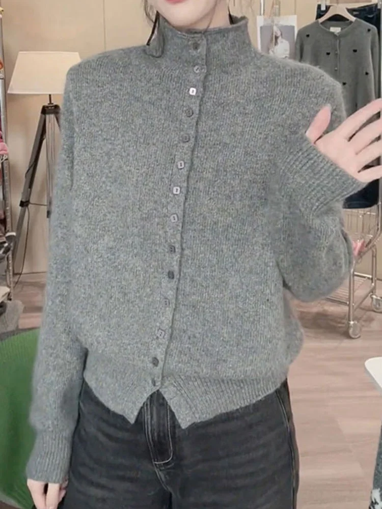 سترة ناعمة ومريحة ذات لون عالي Ne Long Sve سترة كاجوال أنيقة كسول بأزرار تصميم للتنقل ملابس خارجية عادية #2