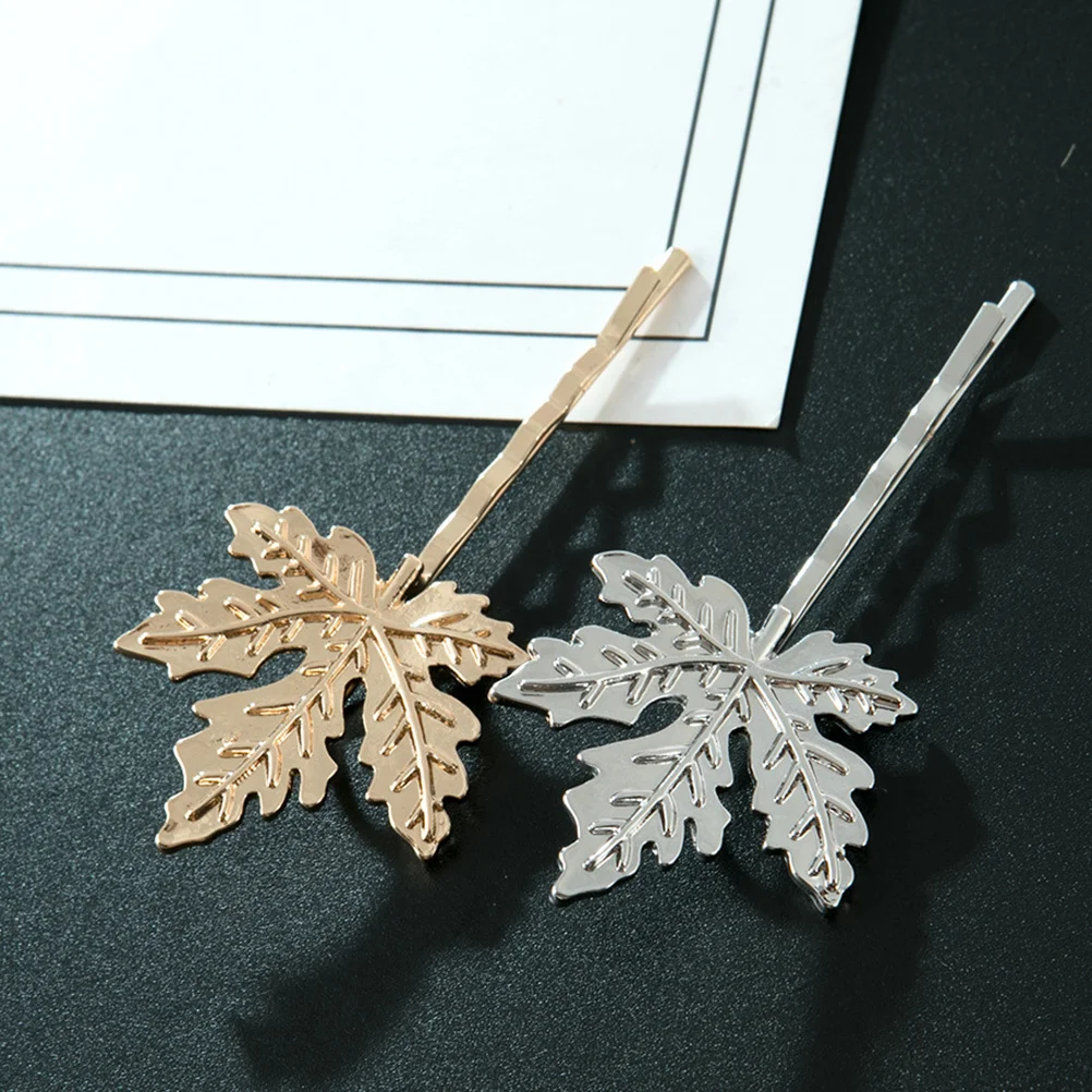 

2Pcs Maple Leaf Hairpins Alloy Decorative Hair Clips Party Prom Wedding Holiday Fashion Bang Clips Maple Leaf Hairpins