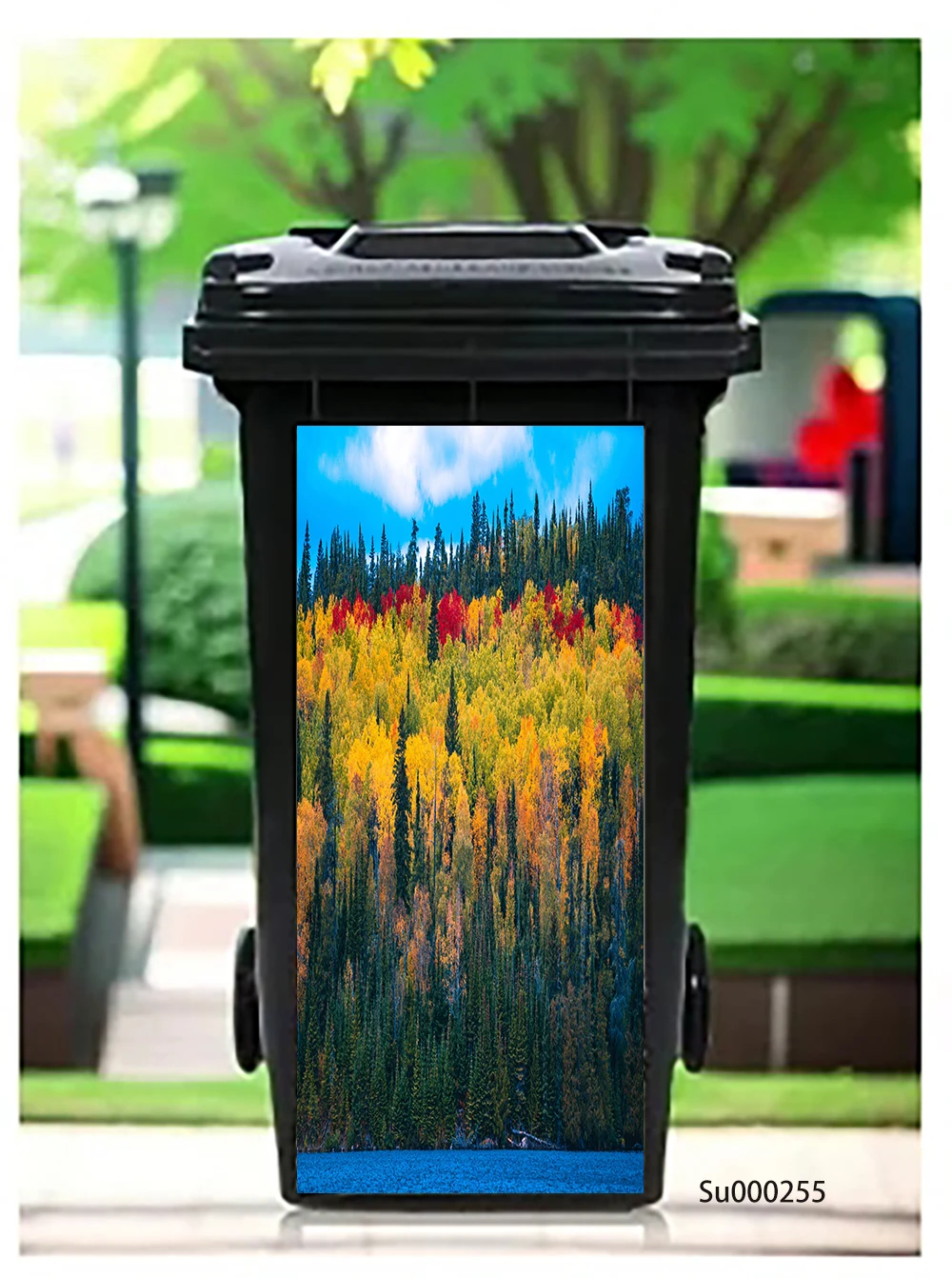 Magical Light Forest Trash Can Sticker, Enchanted Sunbeam Tree Design Waterproof Removable Outdoor Garbage Bin Decor