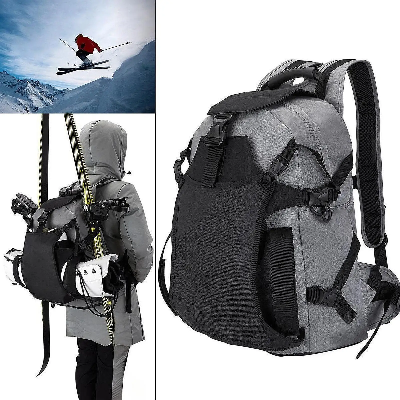 Ski Backpack Ski Boot Bag Rucksack for Ski Helmet Goggles Gloves Cycling Bag Mountaineering Bag for Sports Camping Hiking