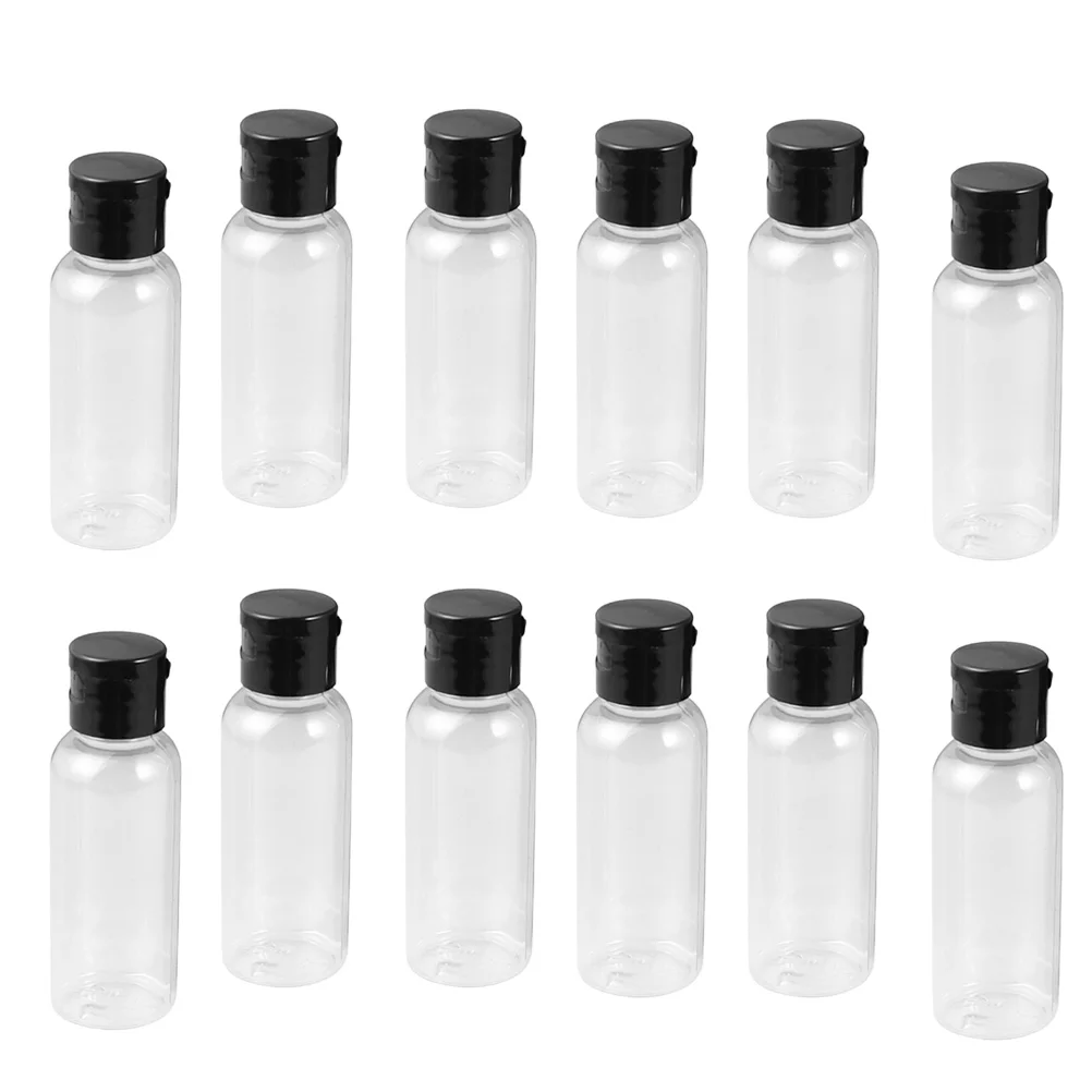

12 Pcs Flip Cap Bottles Durable Safe Material Leakproof Travel Subpackaging Cosmetics Container Black Portable Refillable Bottle