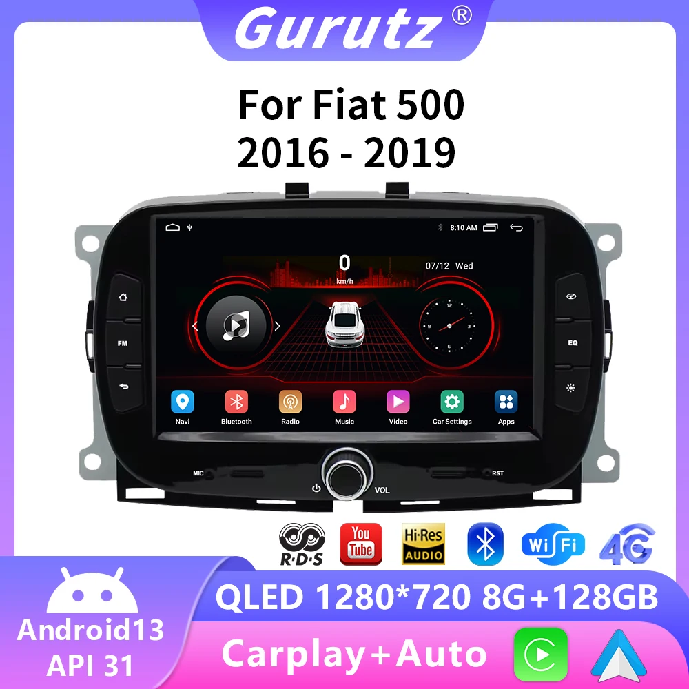 

7'' Android 13 Car Radio For Fiat 500 2016-2019 1Din Multimedia Video Player Navigation GPS Carplay Android Auto WIFI BT Stereo