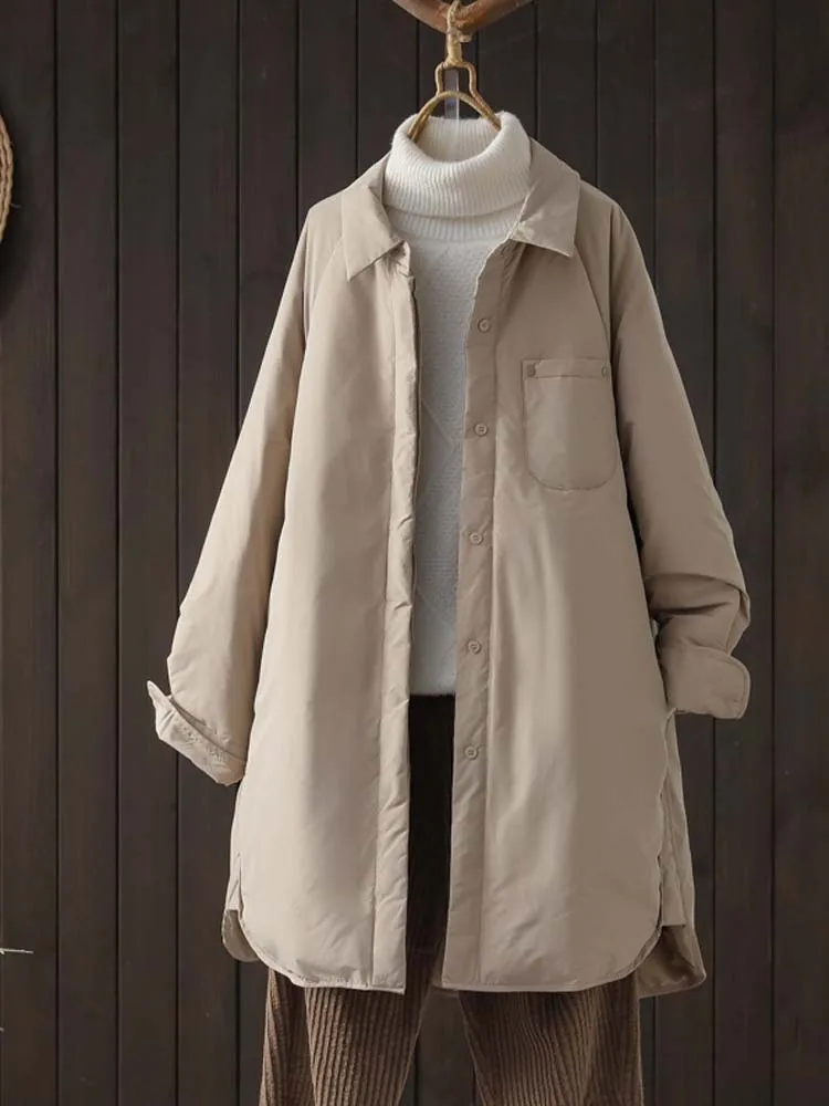 Luxury women Long down jacket Oversized 2024 Fall winter Fashion Khaki turn down collar Puffer coat Overshirt Warm INKEO DJ005