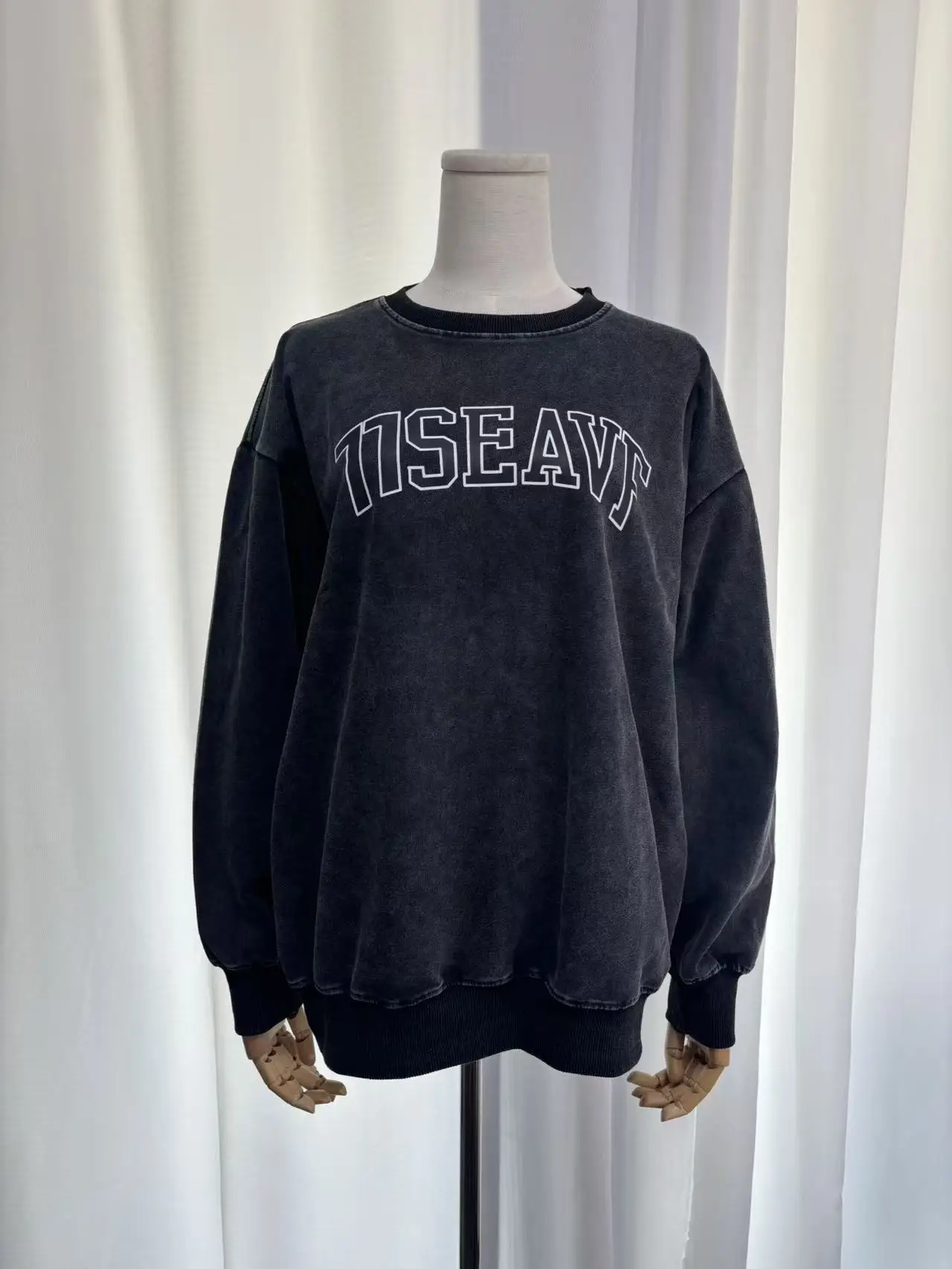 Women's American Vintage Distressed Sweatshirt - Autumn Casual Loose Crew Neck Pullover Versatile Oversized Long Top