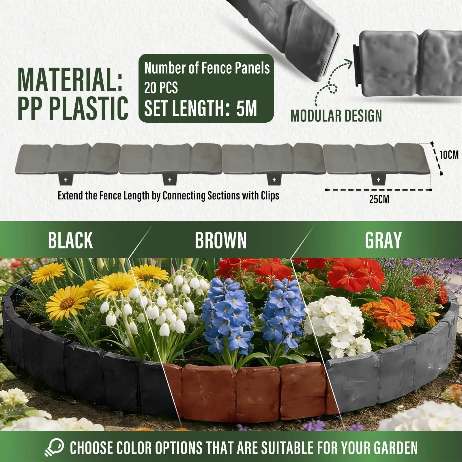 Flower Bed Edging Borders 20 Pieces Waterproof Staked Faux Stone Edging for Landscaping for Patio Yard Lawn Flowerbed Courtyard