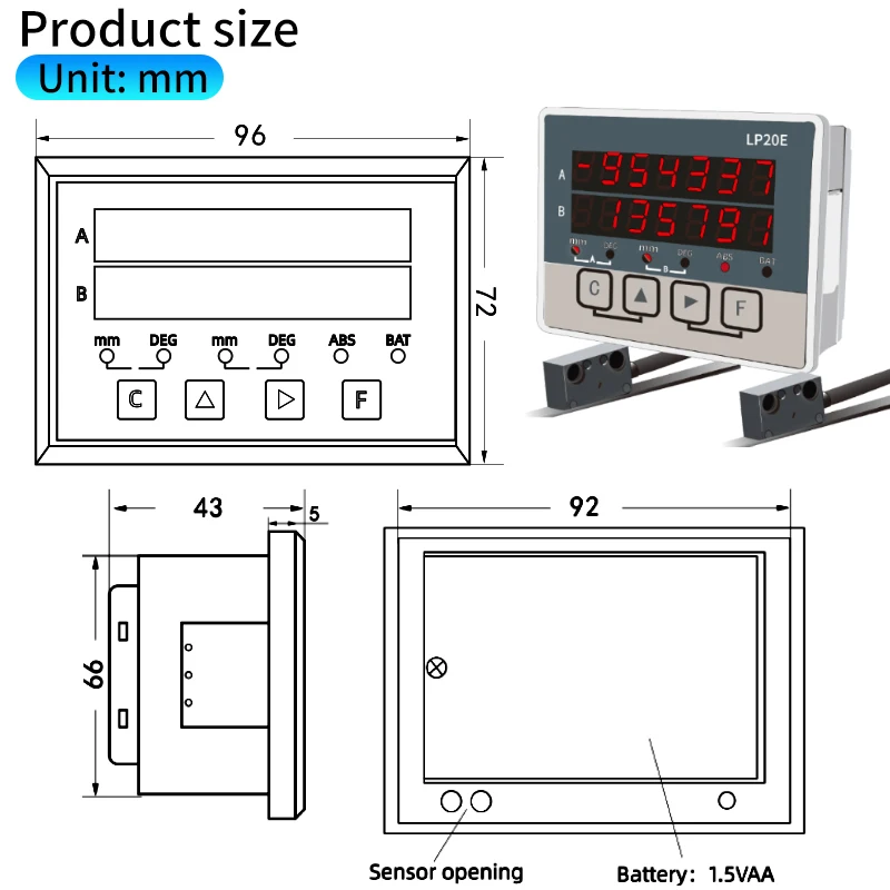 LP20E Magnet Digital Display DRO - 2 Axis Magnetic Sensor Tape Transducer with Encoder for Woodworking Displacement Readout