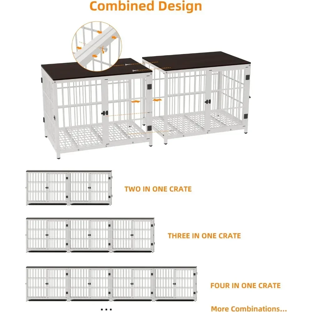 Dog Crate, 84Inch Large Combinable Dog Wooden Kennel with Three Doors, End Table Style Doggy Metal Cage with Removable Tray