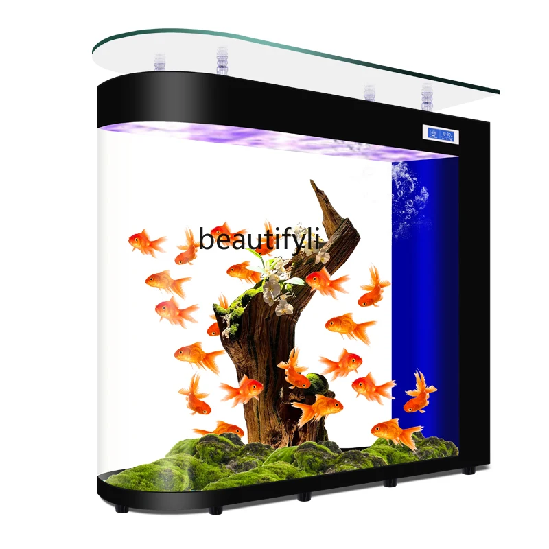 

Glass Fish Tank Aquarium Living Room Subareas Screens Medium and Large Ecological Automatic Filtering Fish Globe