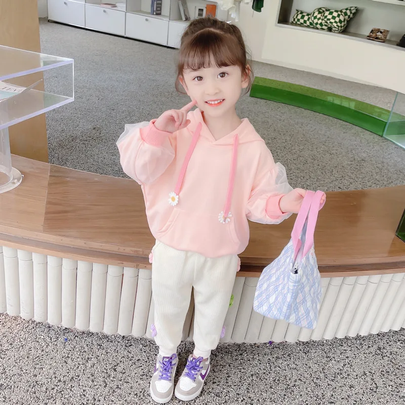 

Girls' Spring Autumn Sweet Tops Solid Color Long Sleeve Loose Trendy Hoodie with Pocket Comfortable Princess Style Kids Clothing