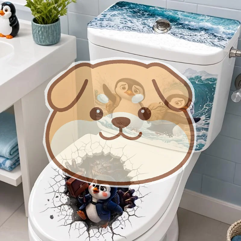 3D Penguin Toilet Lid Decal Funny Waterproof Self Adhesive Removable 1PCS Creative DIY Bathroom Restroom Decor