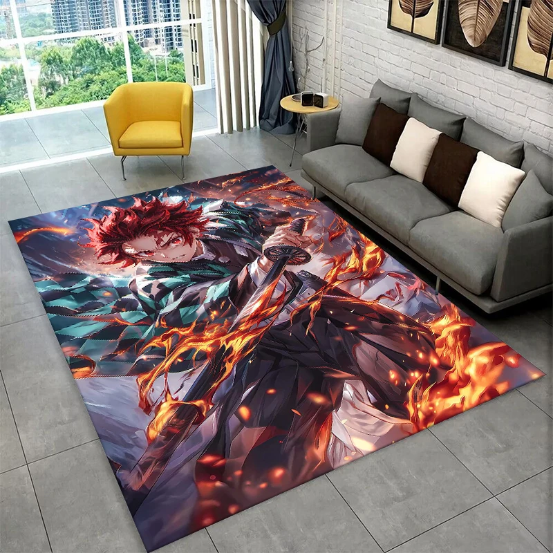Cartoon Demon Slayer Anime Kamado Nezuko Tanjirou Teppich für Spielzimmer, Schlafzimmer, Wohnzimmer, Sofa, Zuhause, rutschfeste Bodenmatte für Kinder