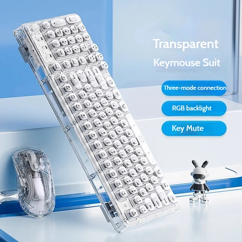 

Ice Transparent Wireless Bluetooth Crystal Keyboard Mouse Set Mechanical Computer Girl Office Mute