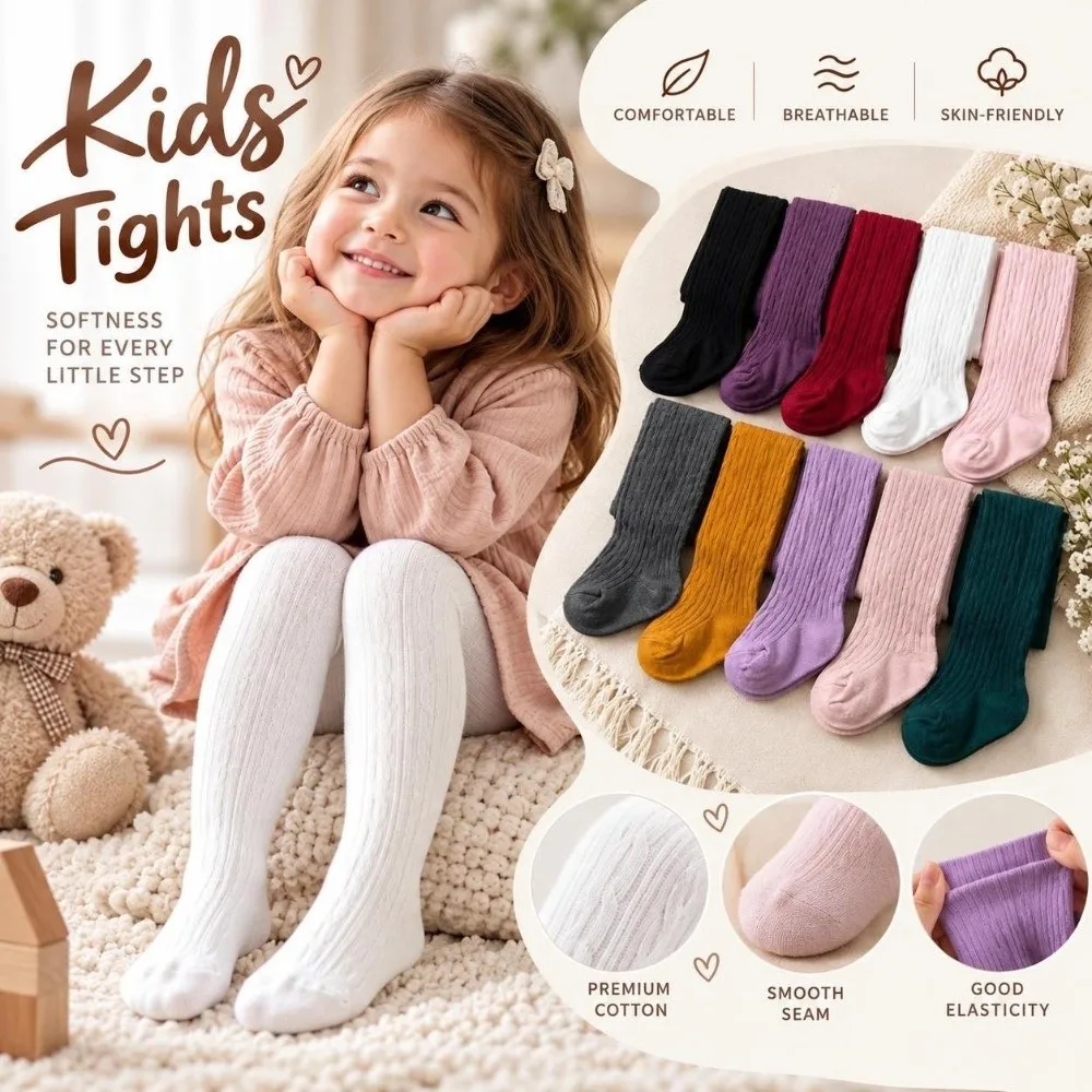 Class A Cotton Baby Tight Solid Color Twisted Texture Knitted Tight Four Way Stretch Stretch Fabric Children's Pantyhose