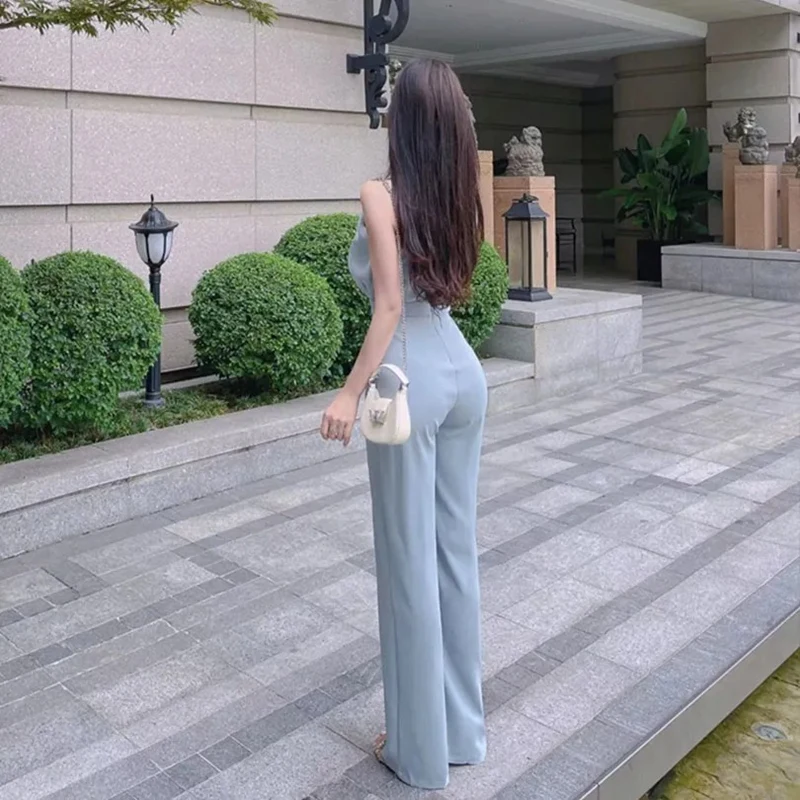 Summer Temperament Halter Straight Jumpsuits Women Elegant Party Sleeveless Rompers Strapless Pendulous Floor Length Jumpsuits