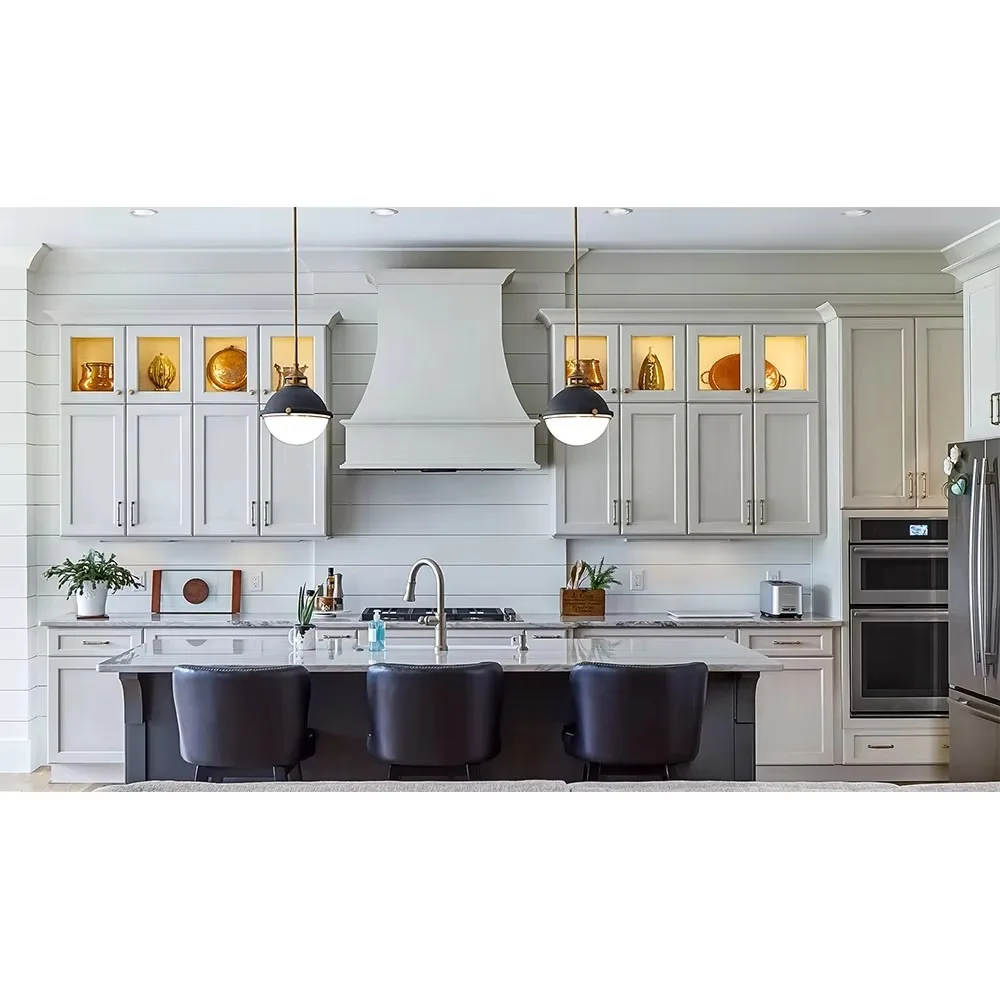 Modern White Shaker Kitchen Cabinet Pre-Assembled Durable Marble Laminate Sink Faucet Hinge Accessory for Home