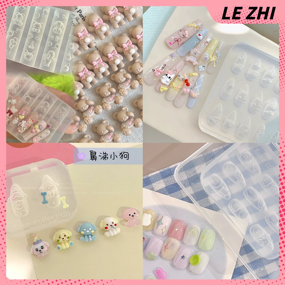

3D Kawaii Sanrio Hello Kitty Bear Dog Rabbit Nail Art Decorations Flower Series Fish Snake Angel Bird Silicone Nail Carving Mold