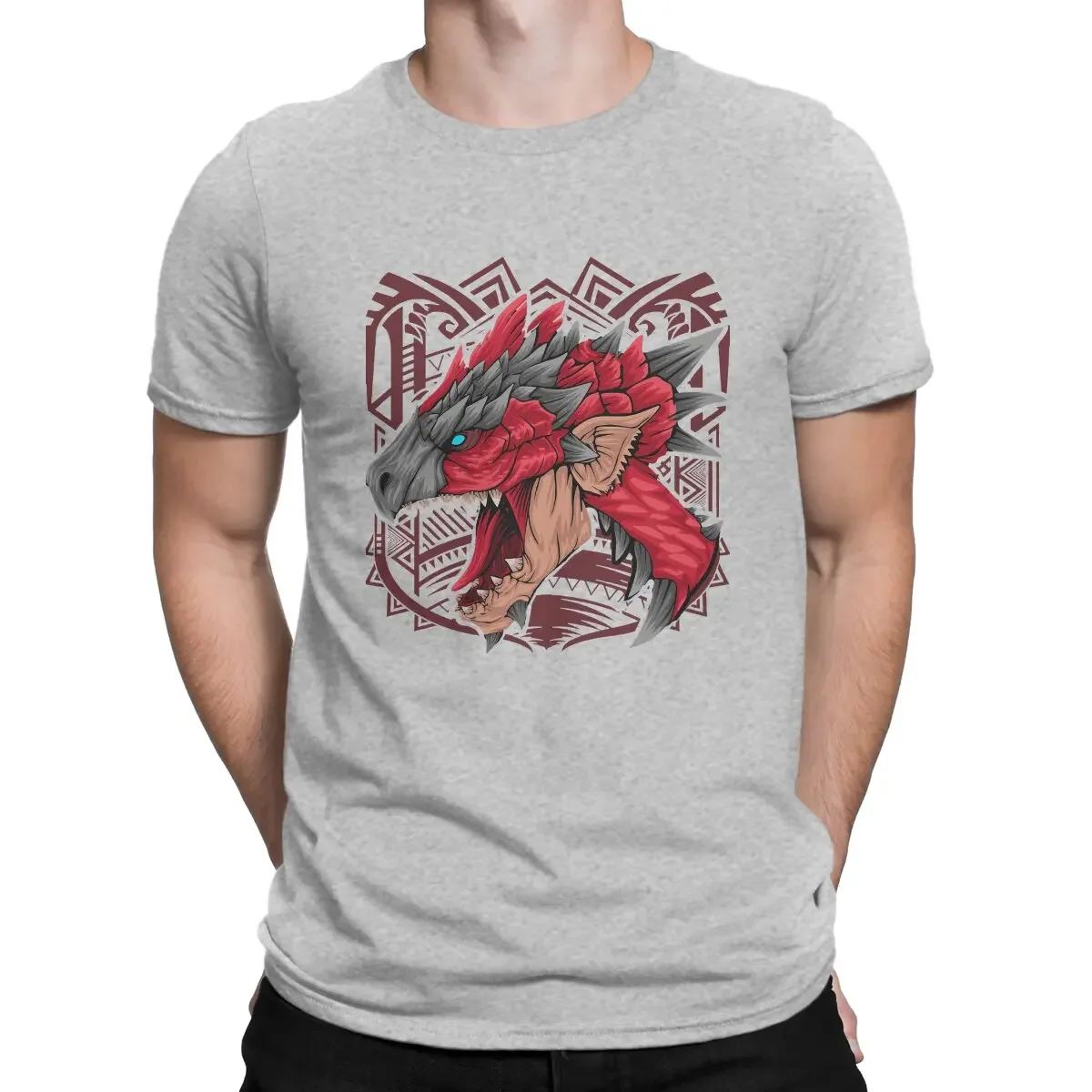 Short Sleeve Crewneck Tees Printed T-Shirts Men's Rathalos Monster T Shirt Monster Hunters 100% Cotton Clothing Funny oversized