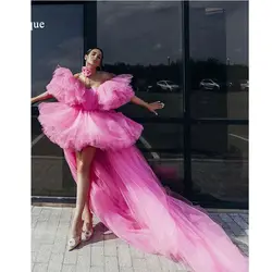 Qunque Pink High Low Prom Party Dresses Tiered Sleeves Pleat Graduation Gowns Customized Mini robe de soirée luxe élégante 2024