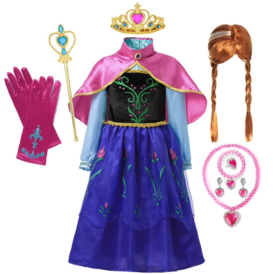 Disney Frozen Elsa Anna Dress Kids Costumes for Girls Snow Queen Carnival Birthday Party Outfits Cosplay Children Gown Clothing