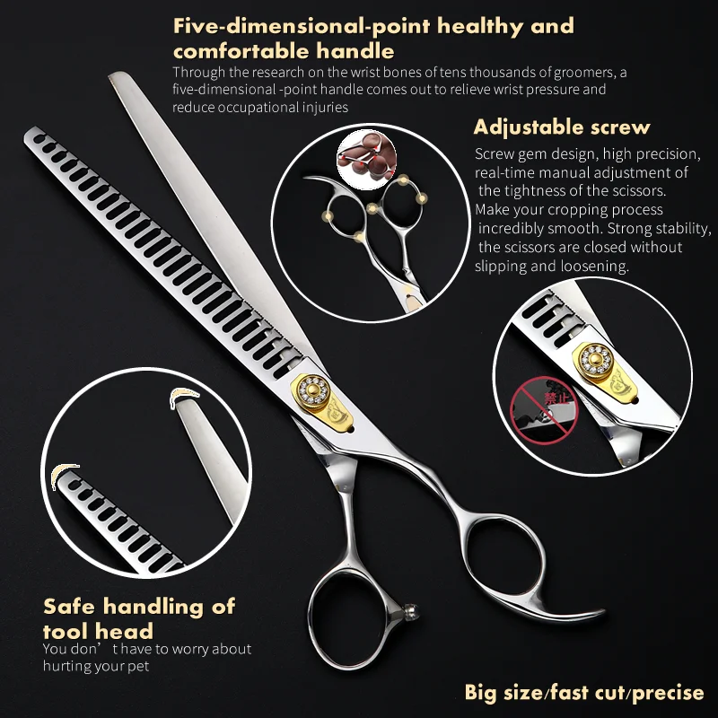 Crane VG10 Steel 8 Inch Pet Dog Grooming Scissors Thinning Shears For Dogs Thinning Rate 65% Chunker Cut Tools Open Dentition