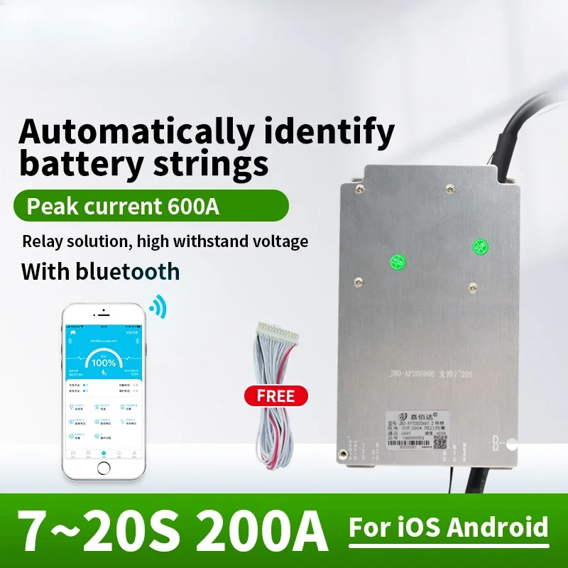 Energy Storage Smart BMS 200A 300A 21s 60V 72V LiFePO4 Li-ion BMS Battery Management System With NTC Built-in Bluetooth