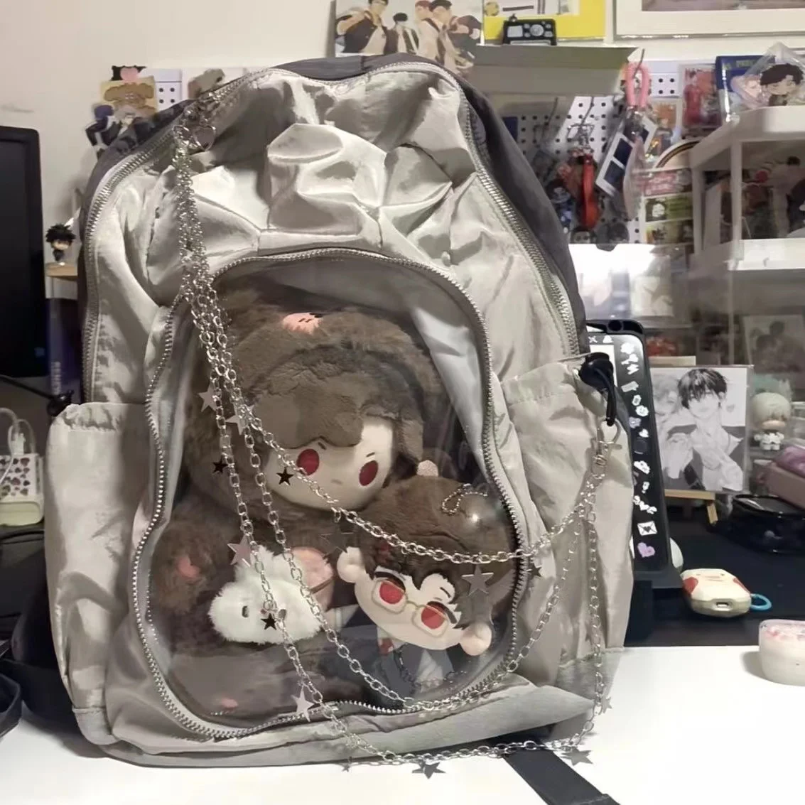 Backpacks Female Casual Large Capacity Detachable Transparent Doll Show Mochilas Harajuku Silver Aesthetic Women Bags