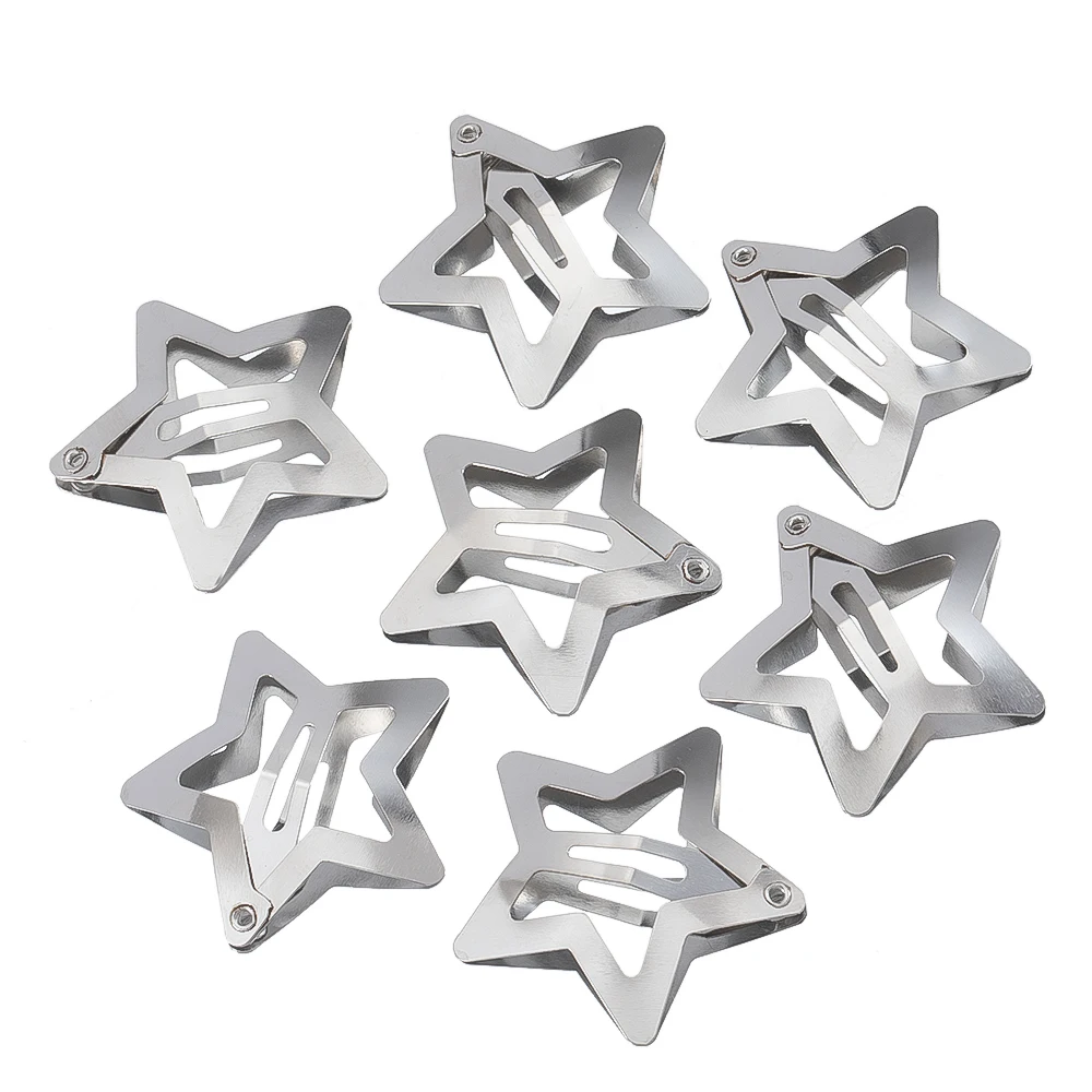 20/50Pcs 3cm Star BB Hairclips Girls Silver Color Star Barrettes Women Simple Metal Snap Clip Headdress Hair Jewelry Finding